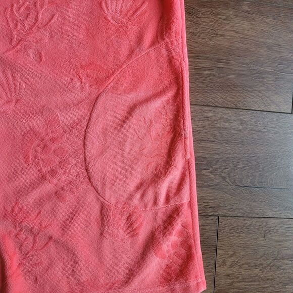 Womens ADONNA Terry cloth Zip Cover Up Robe L Coral Turtle Shells Print Pockets - Picture 9 of 13